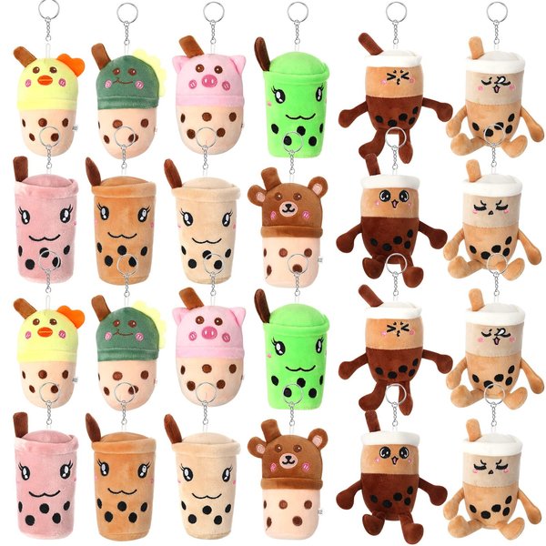 24 Pcs 4.7 Inch Bubble Tea Keychain Bubble Tea Plush Pillow Bubble Teacup Shaped Pillow Milk Stuffed Bubble Tea Plushies with Suction Cup Bubble Tea Party Decor for Backpack Purse Teen Adult, 12 Style