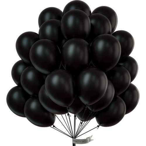 PartyWoo Black Balloons, 50 pcs 12 Inch Matte Black Balloons, Black Balloons for Balloon Garland or Balloon Arch as Party Decorations, Birthday Decorations, Retirement Party Decorations, Black-Y18