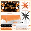 62pcs Orange Birthday Decorations Orange Black Happy Birthday Banner Balloons Arch Kit Star Foil Balloons Orange Birthday Backdrop Tablecloth Halloween Birthday Party Decoration Supplies for Women Men