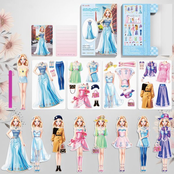 BVI BOOMERVIVI Magnetic Dress Up Doll, Magnet Princess Clothes Puzzles for Toddler, Dress Up Game Travel Toys, DIY Magnetic Paper Dolls for Girls Age 4-7, Learning Created Imagine, Birthday (Amy)