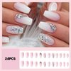 Hkanlre Bling Coffin Press on Nails Fake Nails Tips Full Cover Medium False Gradient Nails for Women and Girls 24PCS (Bling Coffin)