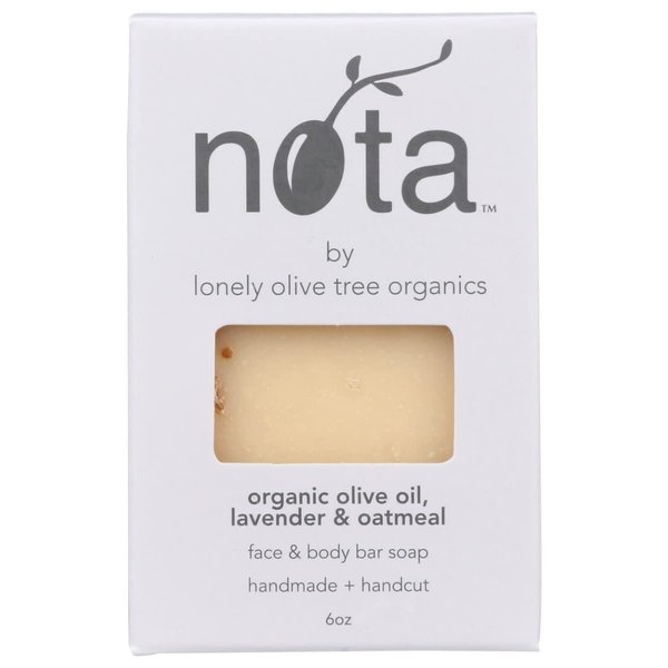 Nota Face & Body Bar Soap, Organic Olive Oil, Lavender & Oatmeal, 6 Ounce (Pack of 1)
