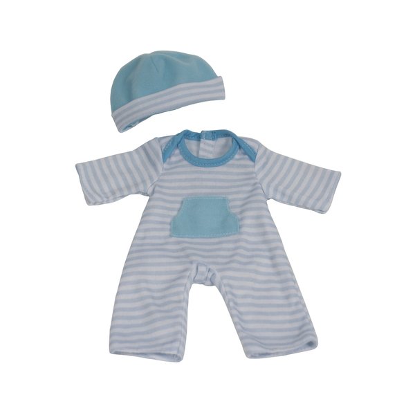JC Toys | Berenguer Boutique | La Baby Doll Outfit | 2 Piece Blue Striped Onesie|Washable| Ages 2+ | Fits Dolls 14"- 18"