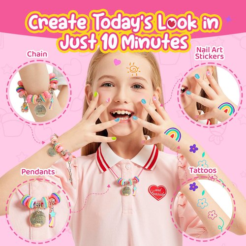 Kids Toys Bracelet Making Kit, Charms Jewelry Kit for Girls Kid Makeup Toy, Friendship Bracelet Necklace Set for Children Toddler, Arts and Crafts for 4 5 6 7 8 9 10 11 12 Years Old Girl Birthday Gift