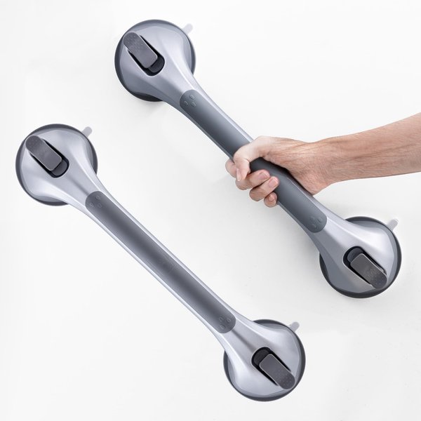TAILINK 2 Packs Shower Grab Bar Suction Cup for Bathroom and Showers, 16 inch Shower Safety Handle Grab Bars for Seniors and Elderly, Removable Bathtub Handrail Waterproof No Drilling, Silver