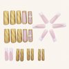 French Tip Press on Nails Long Square Fake Nails Glossy Gold Solid Color Coffin False Nails with 3D Relief Design Acrylic Nails Luxury Star Charms Glue on Nails for Women Girls Manicure Art 24Pcs