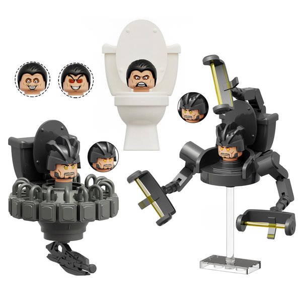 Bentex Skibidi Toilet Building Set, G-Man Toilet Man Cameraman Game Model Toys Ideas Collectible Building Bricks Birthday Gift for Fans(3 PCS)