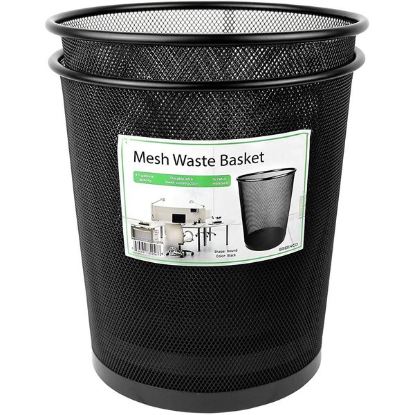 Greenco Small Trash Cans for Home or Office, 2-Pack, 4.5 Gallon Black Mesh Round Trash Cans - Desk Trash Can - Lightweight, Sturdy for Under Desk, Kitchen, Bedroom, Den, Dorm Room, or Recycling Can