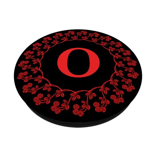 Cell Phone Pop Up Holder,Cute Red Rose Floral Letter O Black PopSockets PopGrip: Swappable Grip for Phones & Tablets