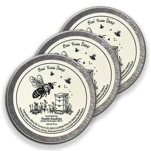 Seattle Sundries Lavender & Honey Soap Bar for Women & Men, 3x (4oz) All Natural Bar Soap in a Farm Aesthetic Tin, Christmas Gift Idea - Pack Bundle Set