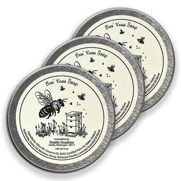 Seattle Sundries Lavender & Honey Soap Bar for Women & Men, 3x (4oz) All Natural Bar Soap in a Farm Aesthetic Tin, Christmas Gift Idea - Pack Bundle Set