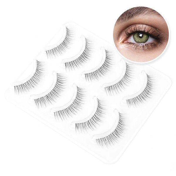 Lashes Natural False Eyelashes Soft Wispy Lashes Faux Mink 11mm False Lashes Chiref Fluffy Curly False Eyelashes Natural Look Lashes 3D 5 Pairs K02-Pure
