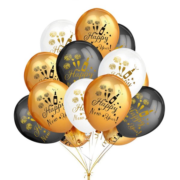 50Pcs Gold Black White Happy New Year Balloons New Year Eve Balloons, 2024 New Year Balloons New Years Eve Party Balloons for Happy New Year 2024 Decorations
