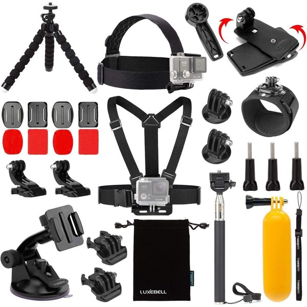 Luxebell Accessories Kit for AKASO EK5000 EK7000 4K WiFi Action Camera GoPro Hero 12 11 10 9 8 7 6 5/Session 5/Hero 4/3+/3/2/1 Max Fusion SJ4000 SJ5000 (14-in-1)
