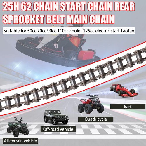 Stylemafia 25H 62 Links Starter Chain+ Chain Breaker, 25H 62 Links Starter Chain Rear Sprocket with Master Link fit for 50cc 70cc 90cc 110cc Coolster 125cc Electric Start Taotao