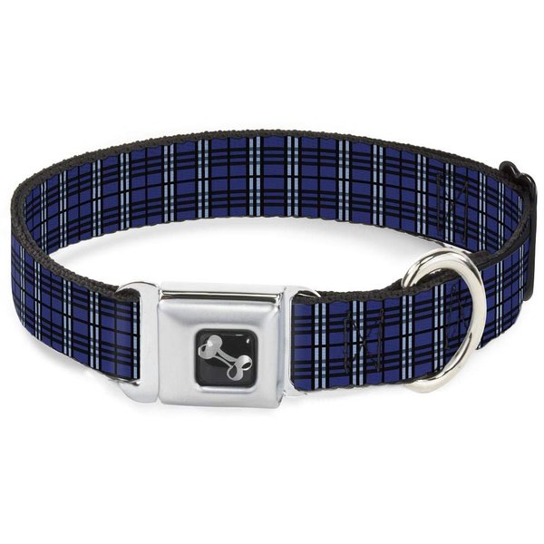 Buckle-Down Seatbelt Buckle Dog Collar - Plaid Navy - 1" Wide - Fits 11-17" Neck - Medium
