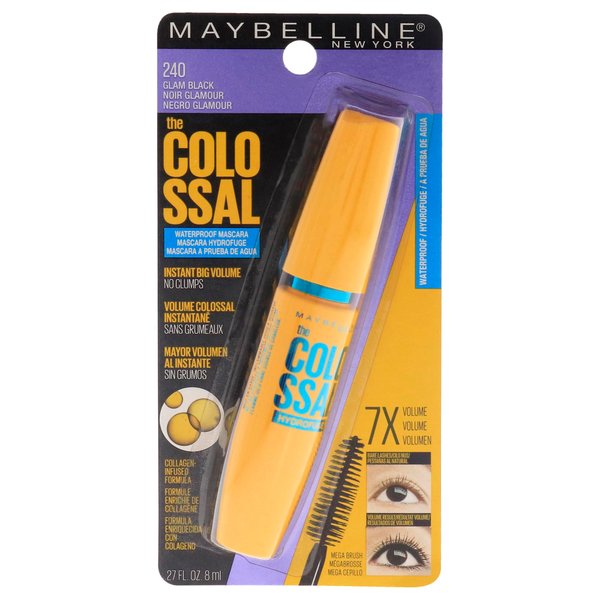 Maybelline Volum' Express Colossal Waterproof Mascara Makeup, Volumizing, Glam Black, 1 Count