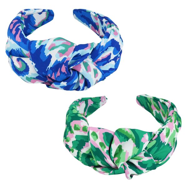 Yonchic 2-Piece Knotted Headbands for Women, Top Knot Non-Slip Headband Fashion Thick Wide Head Bands for Women's Hair, Hair Accessories (Green & Blue)
