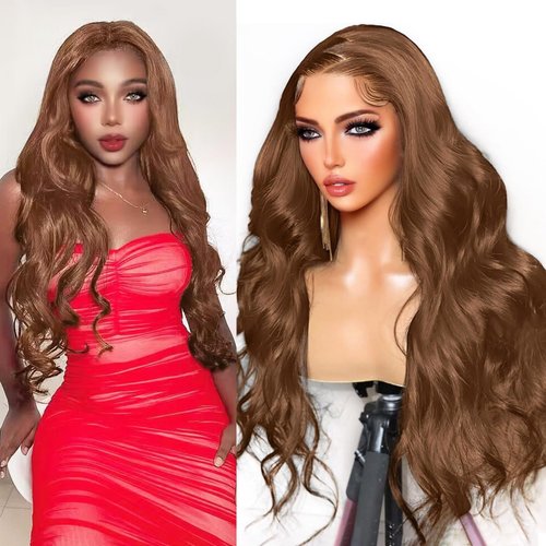 Chocolate Brown Body Wave Lace Front Wig Human Hair 180% Density 24 Inch 13x4 HD Lace Frontal Wigs Human Hair Glueless Human Hair Wigs for Black Women 4# Brown Human Hair Wig