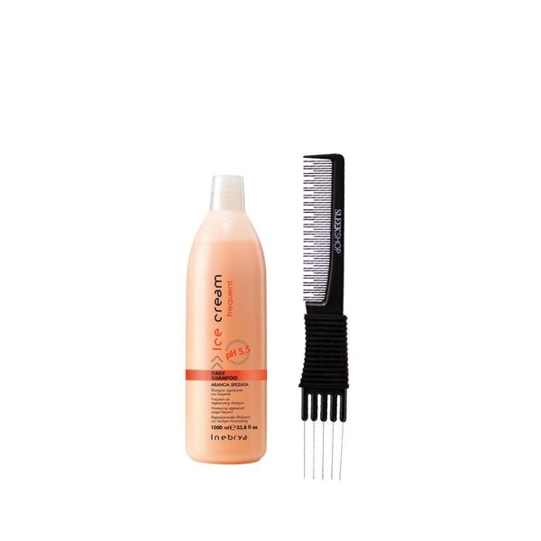 kuss Inebrya Ice Cream Frequent Daily Shampoo (33.8 oz) with Teasing Comb Pack of 1