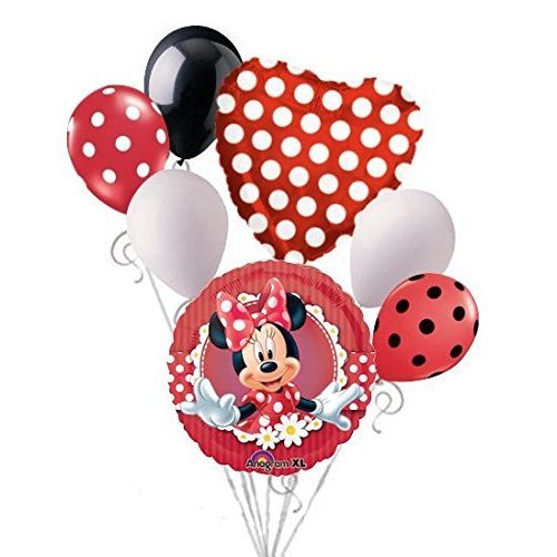 7 pc Mad About Minnie Happy Birthday Balloon Bouquet Party Decoration Red Dots