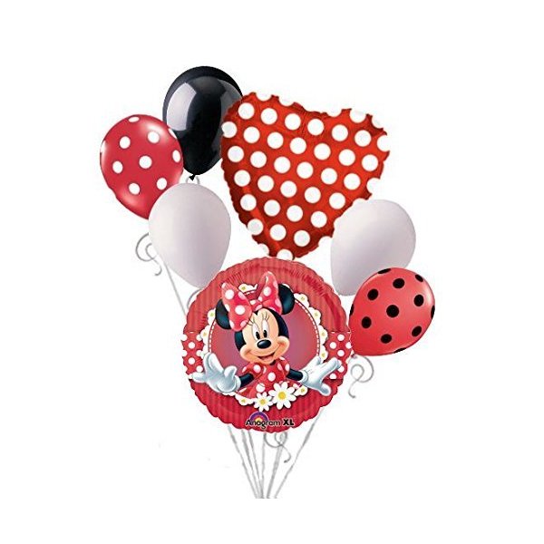 7 pc Mad About Minnie Happy Birthday Balloon Bouquet Party Decoration Red Dots
