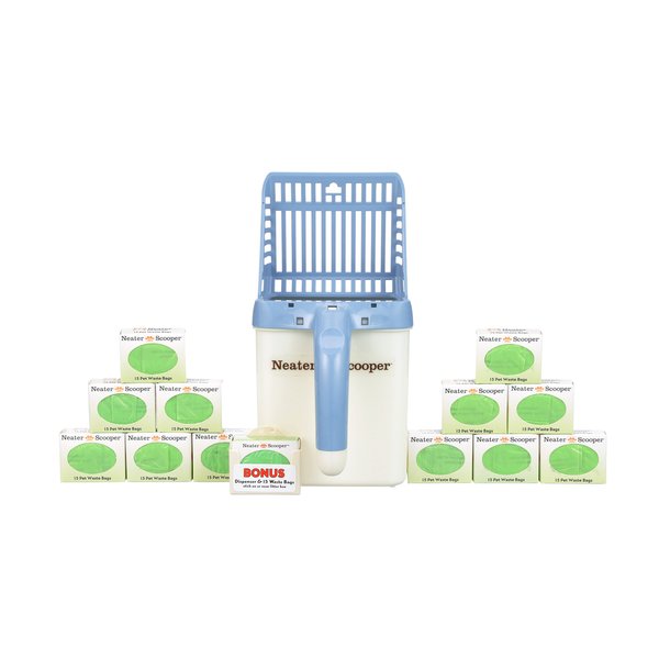 Neater Pet Brands - Neater Scooper Cat Litter Sifter - Bulk Pack Value Bundle Includes 195 Refill Bags - Mess Free Cat Litter Scoop to Bag Waste Bin System with Extra Waste Bags (Blue)