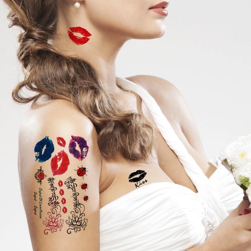 15 Sheets Kiss Lip Print Temporary Tattoos, 5 Designs Each, 2.4 x 3.9 Inch Tattoo Stickers for Women, Girls, and Kids - Perfect for Parties and Special Occasions