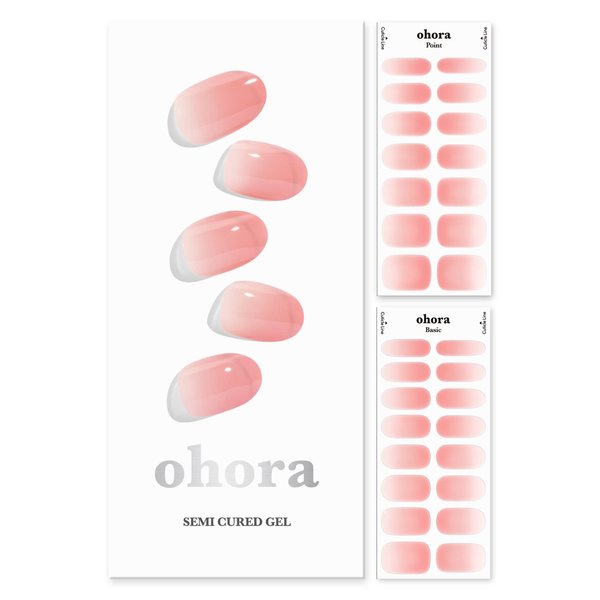 ohora Semi Cured Gel Nail Strips (N Peach Latte) - Works with Any Nail Lamps, Salon-Quality, Long Lasting, Easy to Apply & Remove - Includes 2 Prep Pads, Nail File & Wooden Stick - Pink