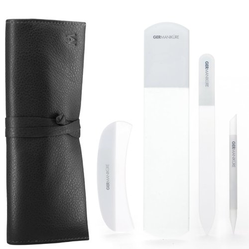 4pcs Manicure Set Genuine Czech Crystal Glass Nail File Moon File Manicure Stick Pedicure Foot Care Bar in Leather by GERmanikure