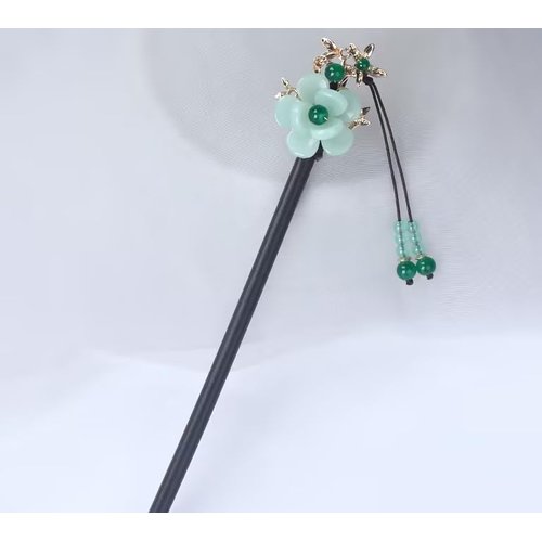 1PC Green Flower Japanese Chinese Hair Sticks Pearl Retro Wooden Hairpin Flower Hair Chopsticks Vintage Hanfu Pins Headdress Classic Hair Fork for Long Hair Women，Hair Pins，Hair Accessories，