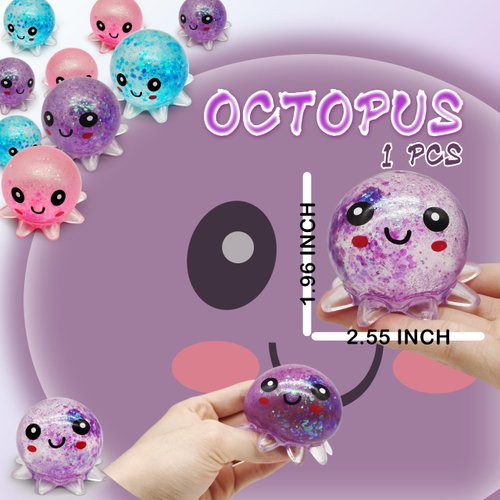 ZTATU Mini Octopus Toy Stress Balls for Kids (1PCS) Squishy Toys Glitter Sugar Ball, Cute Octopus Squishy Ball Stress Toys, Sensory Toys Party Favors Sea Animals Stress Relief Toy (Purple)