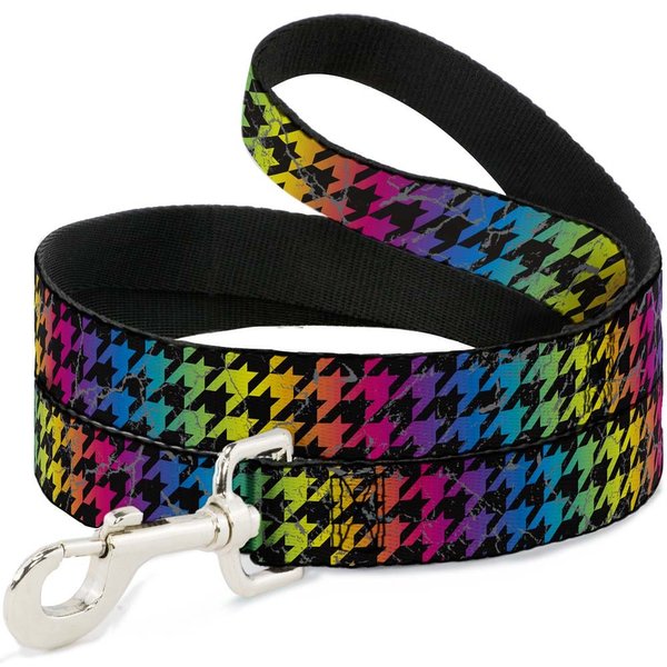 Buckle-Down Pet Leash - Houndstooth Black/Rainbow - 4 Feet Long - 1.5" Wide