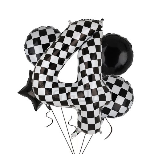 40 Inch Checkered Number Balloon 4 Black and White Race Car Birthday Balloons Baby Hippie Smile Party Shower Boys 4th Birthday Race Car Theme Party Decor Supplies 5 Pcs