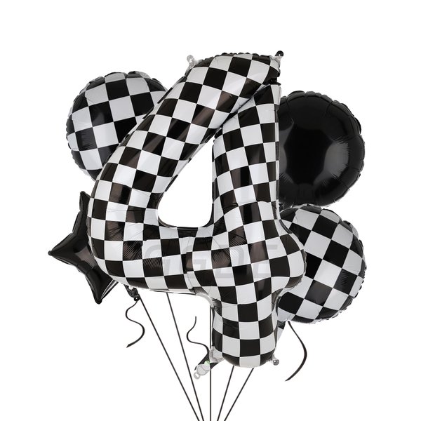 40 Inch Checkered Number Balloon 4 Black and White Race Car Birthday Balloons Baby Hippie Smile Party Shower Boys 4th Birthday Race Car Theme Party Decor Supplies 5 Pcs