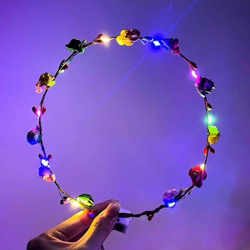 HKZTUY 20pcs LED Flower Crown Headband, Halloween Light Up Flower Headbands for Women, Garlands Glow in The Dark Floral Wreath Crowns