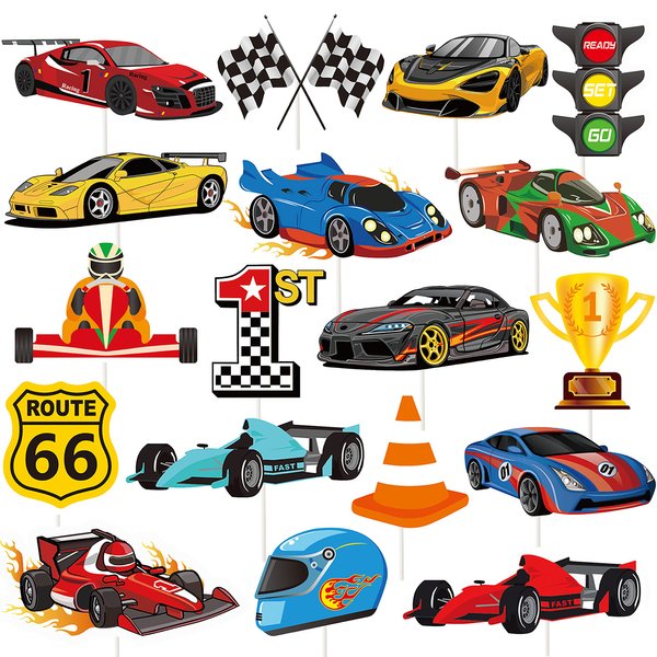 36Pcs Race Car Cupcake Toppers Racing Car Birthday Decorations for Race Car Birthday Party Favors Let's Go Racing Party Racing Car Baby Shower Supplies