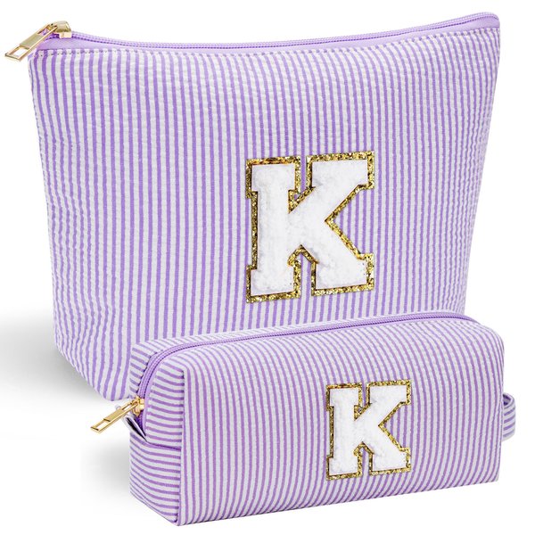 YOOLIFE Purple Makeup Bag for Girls- Personalized Cute Makeup Pouch for Girlfriend Bridesmaid Wife | Cosmetic Travel Toiletry Bag for Friend | Birthday Gift Idea for Her Mom Preppy Makeup Bag Gift K