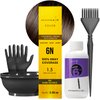 MOEHAIR Hair Coloring Kit | 6N Permanent Hair Color (Dark Blonde), 20 Volume Developer 6%, Coloring Brush, Gloves & Mixing Bowl | Keratin Infused Color | 100% Gray Coverage | Adds Shines & Softness