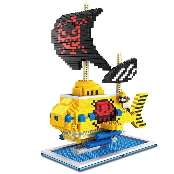 Pirate Boat Models OP Anime DIY 3D Micro Building Blocks Set, Mini Bricks Playset Toys for Teens Fans Birthday Gifts Souvenir (Submarine)