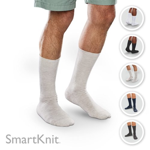 SMARTKNIT Seamless Crew Socks for Diabetes, Arthritis, or Sensitive Feet, 1 Pair (2 Count), Black, Small