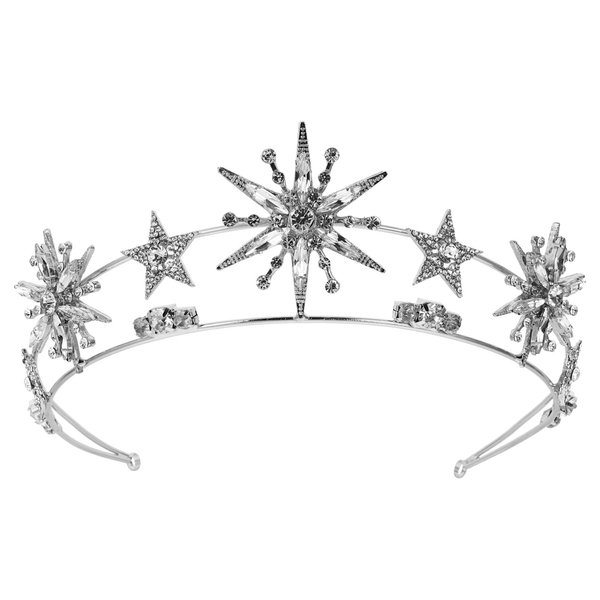 Minkissy Rhinestone Star Crown Star Bridal Wedding Crown Star Rhinestone Tiara Crowns Wedding Crystal Bridal Headband Silver