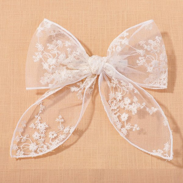 7 Inch White Lace Hair Bows for Girls and Women - Stylish Hair Accessories for Weddings, Parties, Beach Days, and School Events - Adorable Hair Ties with a Touch of Butterfly Charm (Off-White)