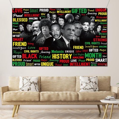 Sunwer Black History Month Backdrop Afro African American Famous People Decoration School Classroom Bulletin Board Hanging Banner (5.9×3.6ft)