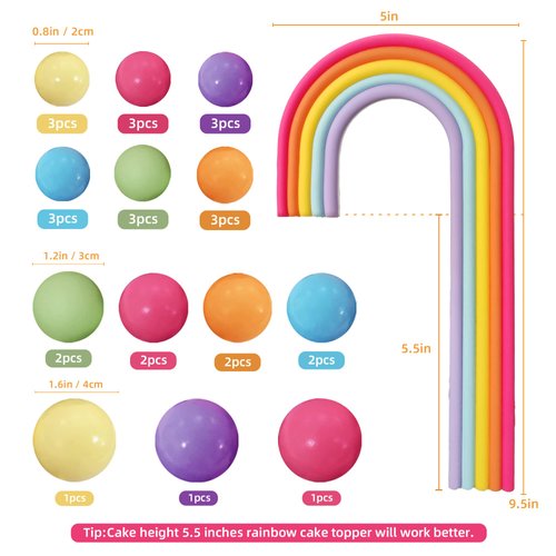 28PCS Rainbow Cake Toppers Colorful Balls Cake Decorations for Wedding Baby Shower Girls Boys Birthday Party Supplies (Colorful)