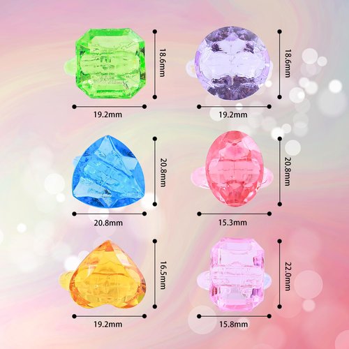 PASEMM 100Pcs Gem Rings Toys for Kids, Bulk Toys Diamond Ring Party Favors for Toddlers, Colorful Princess Ring Dress Up Accessories for Carnival Prizes,Goodie Bag Stuffers,Pinata Fillers,Birthday