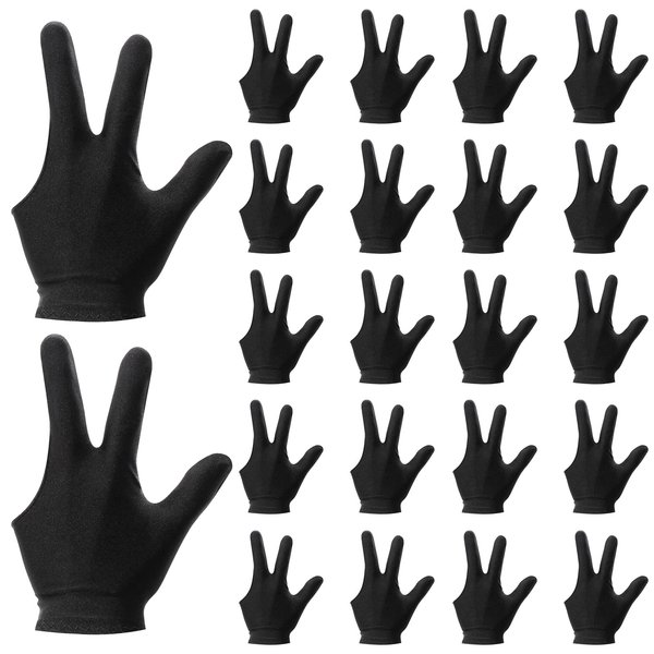 ONLYFU 22 Pieces Billiard Gloves Three Finger Cue Shooter Pool Gloves Sport Gloves for Women & Men Both Left and Right Hand (Black)