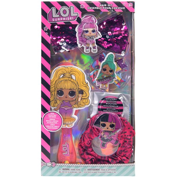 Townley Girl L.O.L Surprise Hair Accessories Box|Gift Set for Kids Girls|Ages 5+ (5 Pcs) Including Hair Bow, Hair Scrunchie & Brush, Button Pin & More, for Parties, Sleepovers and Makeovers