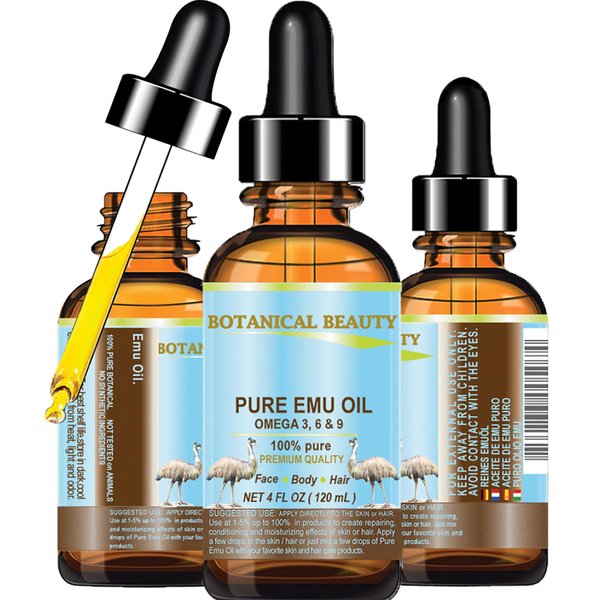 Botanical Beauty PURE EMU OIL 100% Natural UNREFINED for FACE, SKIN, BODY, HANDS, FEET, NAILS, HAIR, LIP CARE 4 Fl. oz. - 120 ml