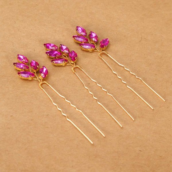 Girls' Princess Hair Ornament Sparkly Crystal Beaded Junior's School Party Hair Pins Homecoming Sweet 16 Headpieces Pack of 3,Fuchsia